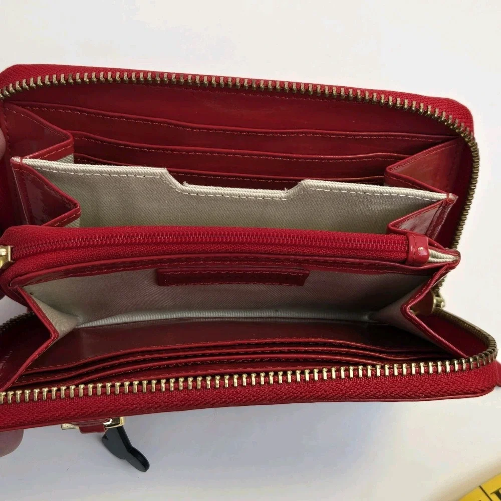 Jonathan Adler Red Geometric Print With Dogs Zip Around Continental Wallet Rare